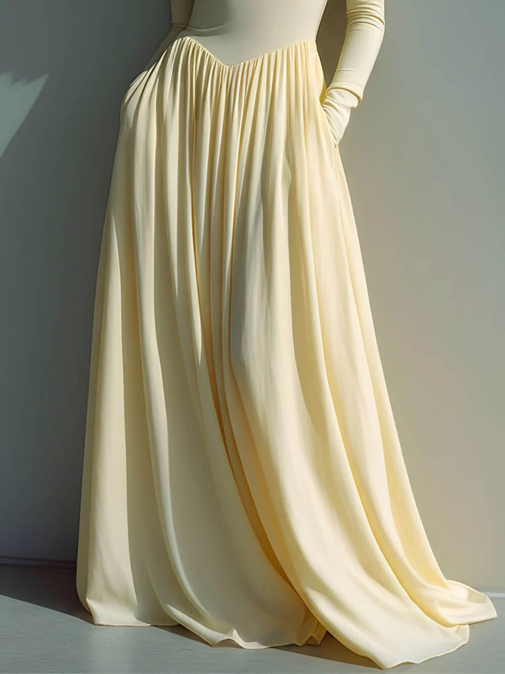 Exquisite Turtleneck Pleated Pocket Maxi Dress