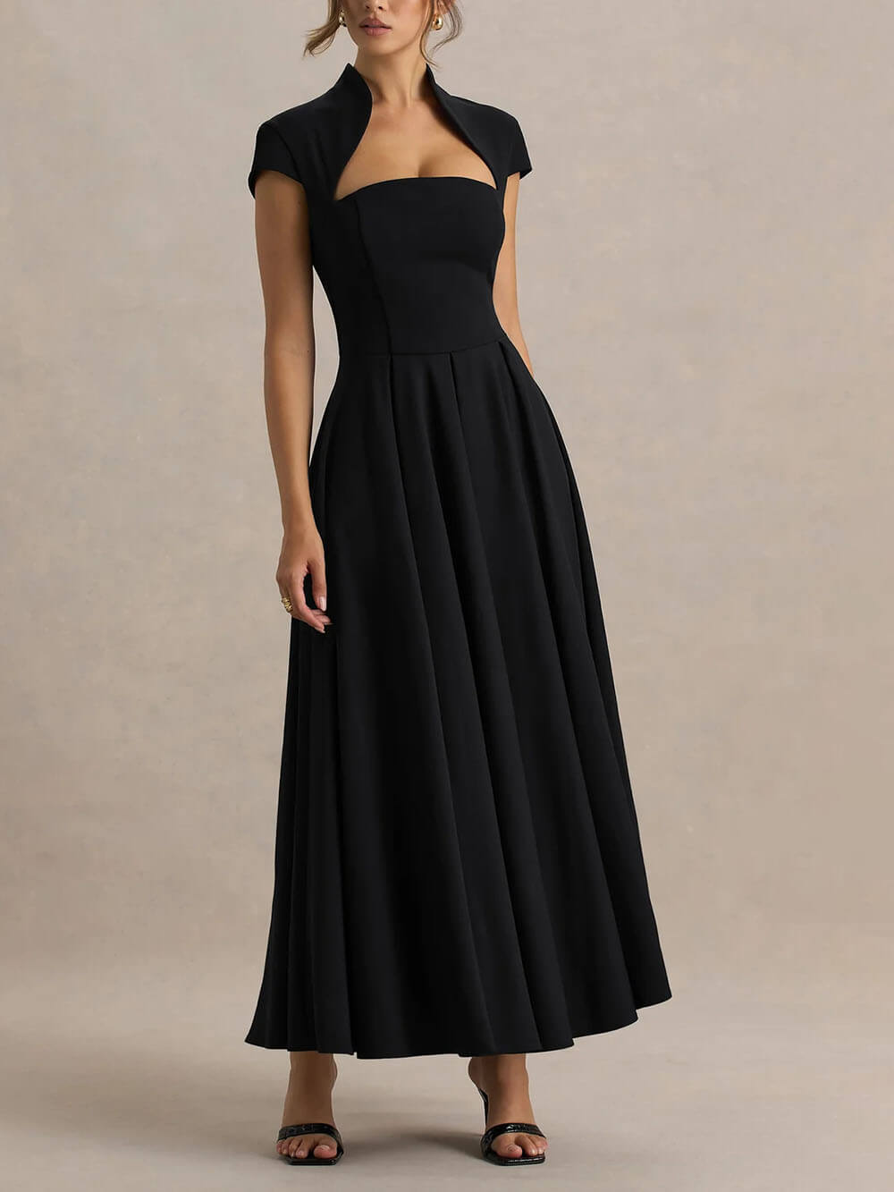Elegant Asymmetrical Neckline Maxi Dress