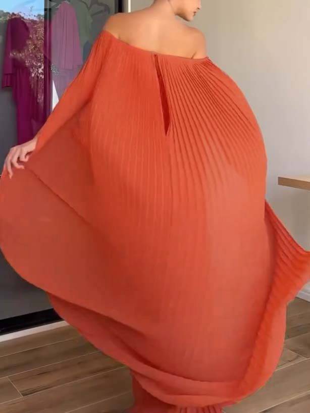 Flower Design Shawl Pleated Maxi Dress