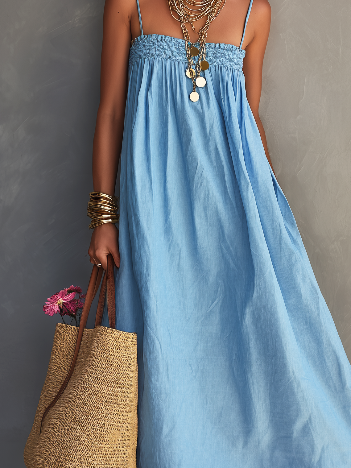 Women's Vacation Style Blue Cotton Linen Sleeveless Loose Long Dress