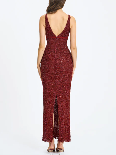 Sexy Sling Deep V-neck Slim-Fit Hollow-out Maxi Dress