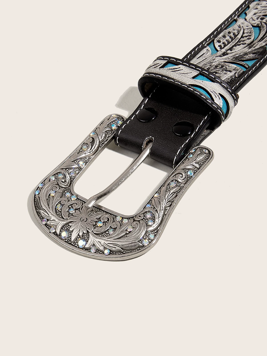 Women's Embossed Rhinestone PU Leather Personalized Belt