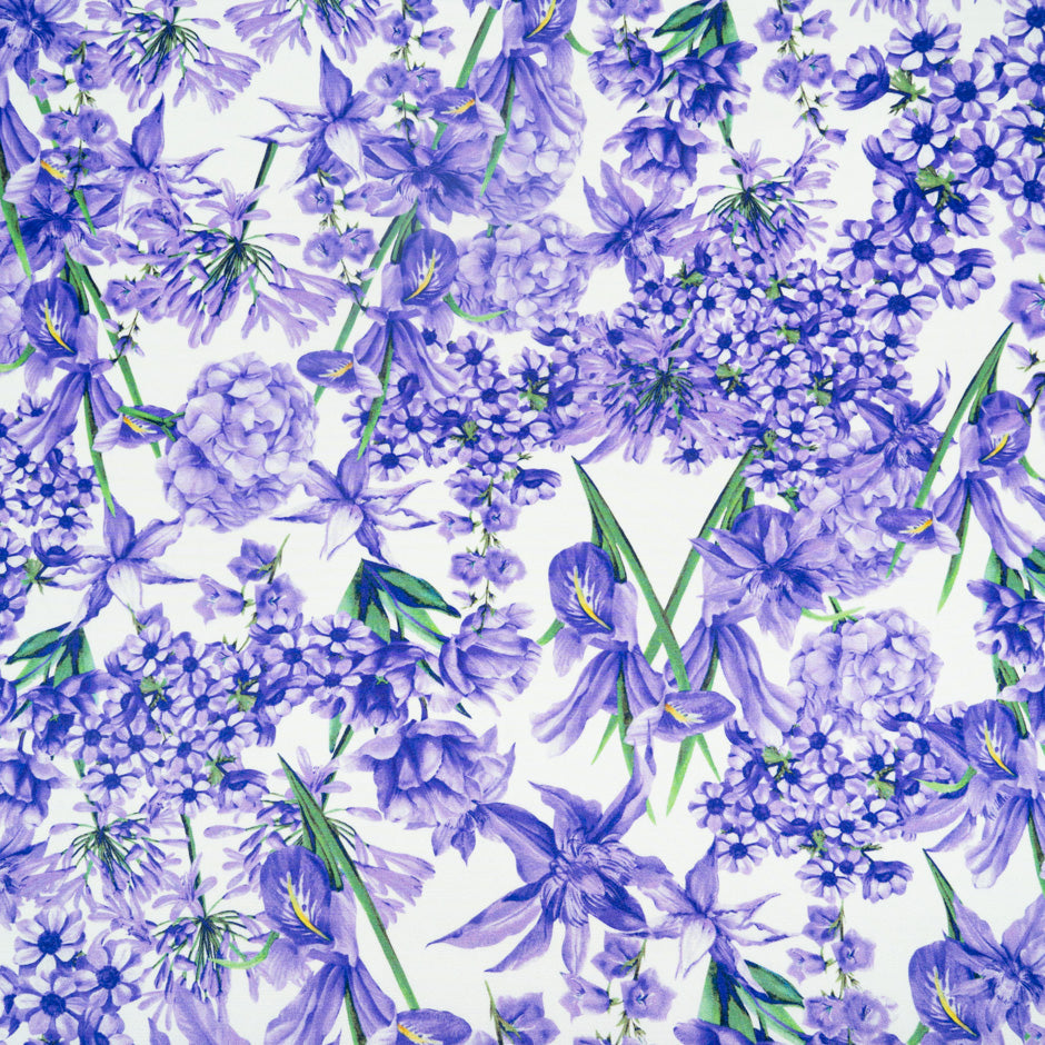 Purple Multi Floral Printed Silk Marocain Crêpe