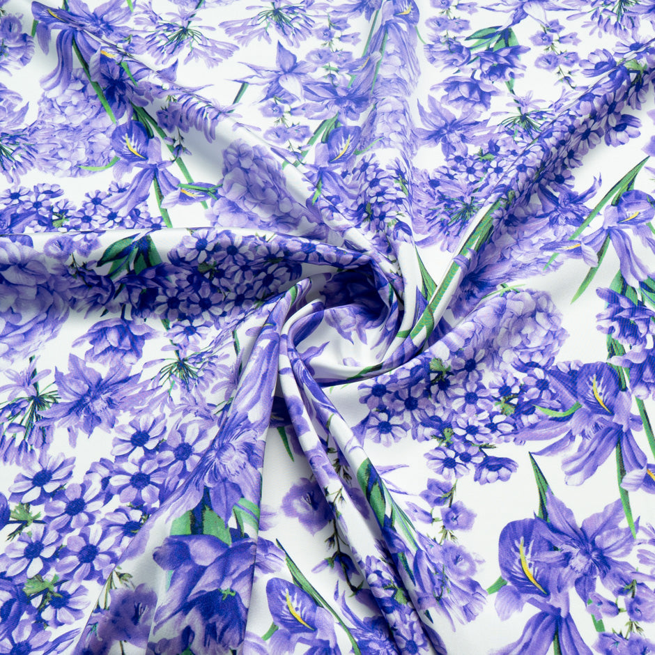 Purple Multi Floral Printed Silk Marocain Crêpe