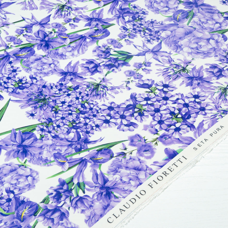 Purple Multi Floral Printed Silk Marocain Crêpe