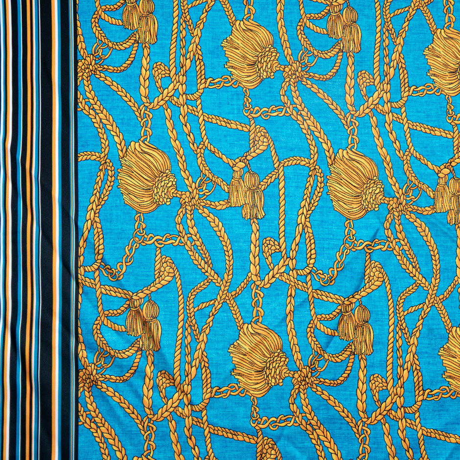 Rope Printed Turquoise Blue Pure Silk Twill