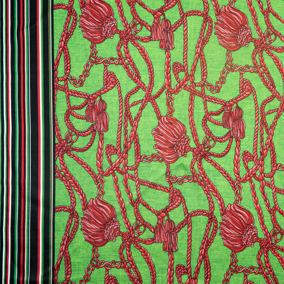 Cerise Rope Printed Green Pure Silk Twill