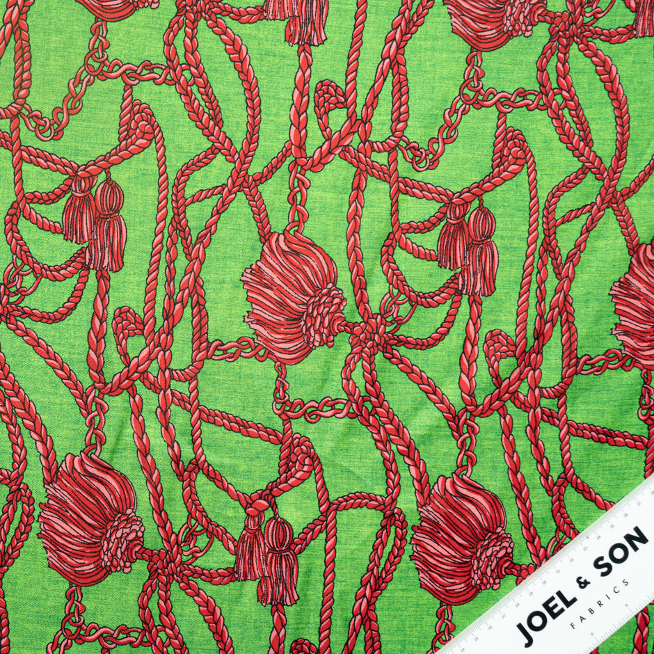 Cerise Rope Printed Green Pure Silk Twill