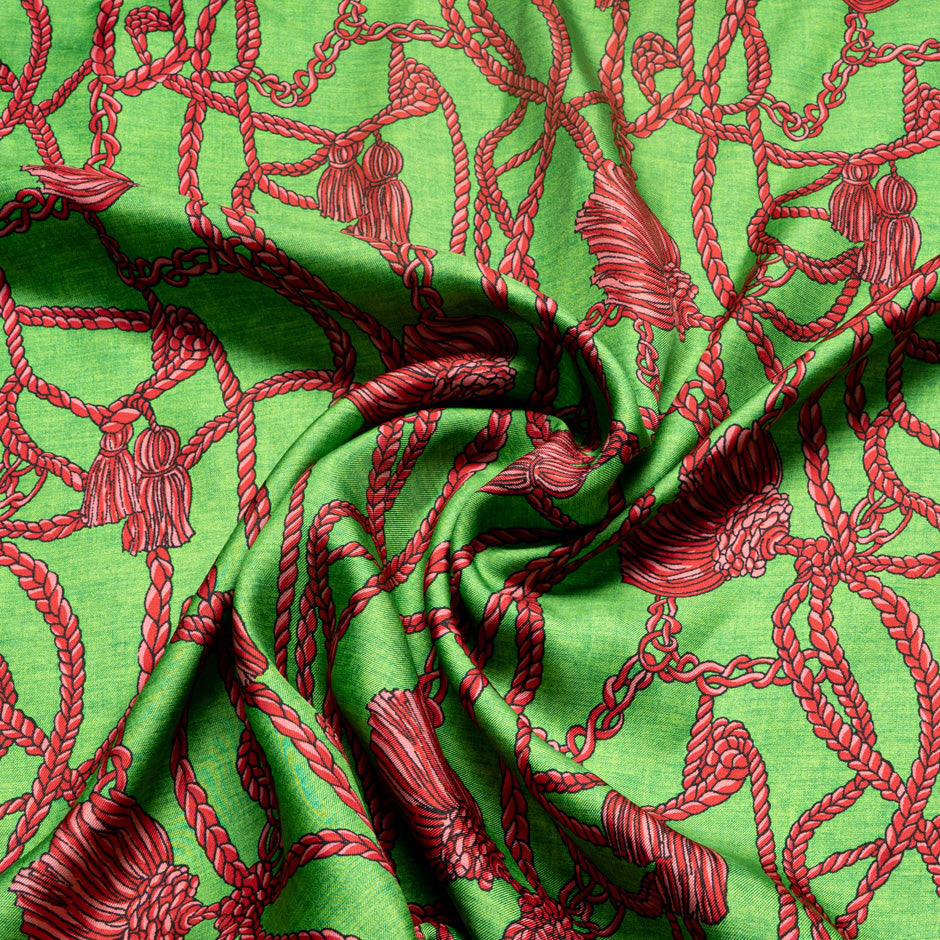 Cerise Rope Printed Green Pure Silk Twill