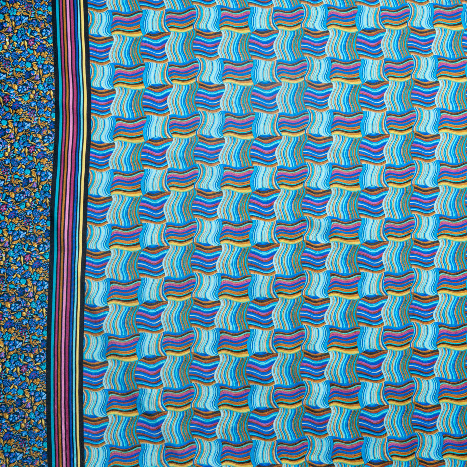 Blue & Multi 'Woven Stripe' Pure Silk Twill