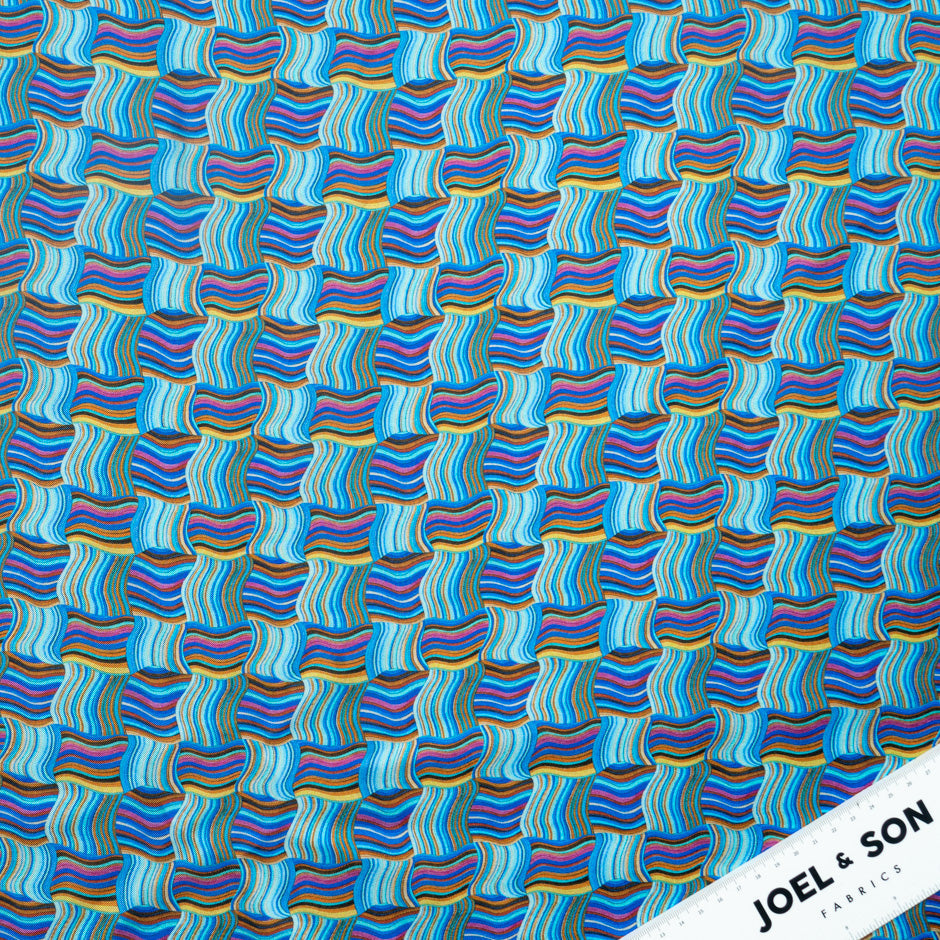Blue & Multi 'Woven Stripe' Pure Silk Twill