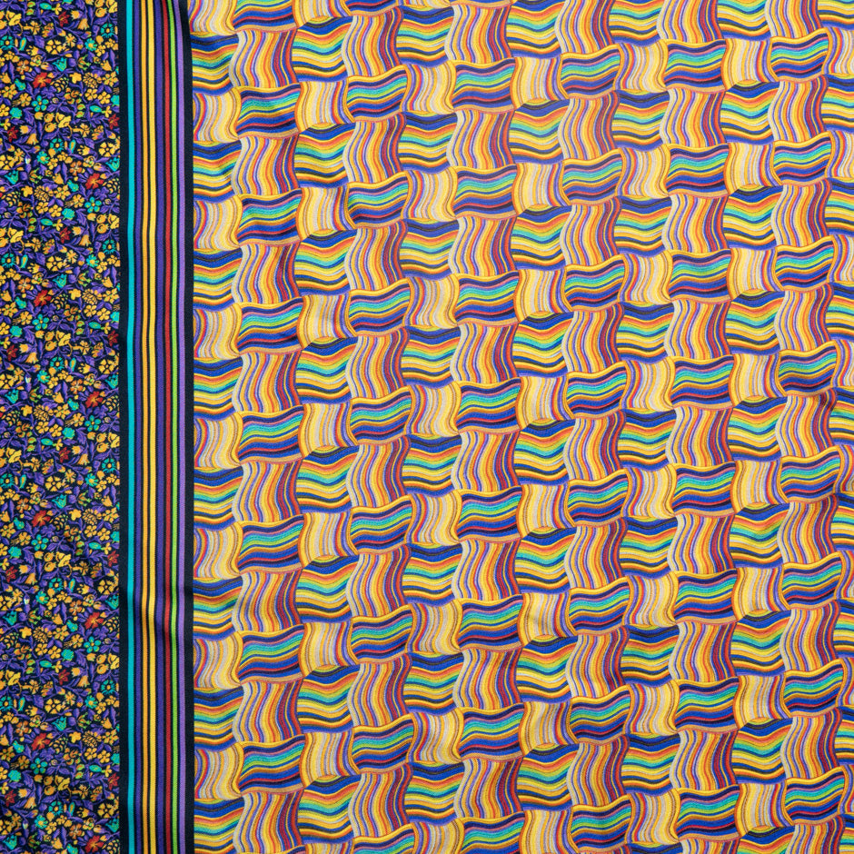 Yellow & Multi 'Woven Stripe' Pure Silk Twill