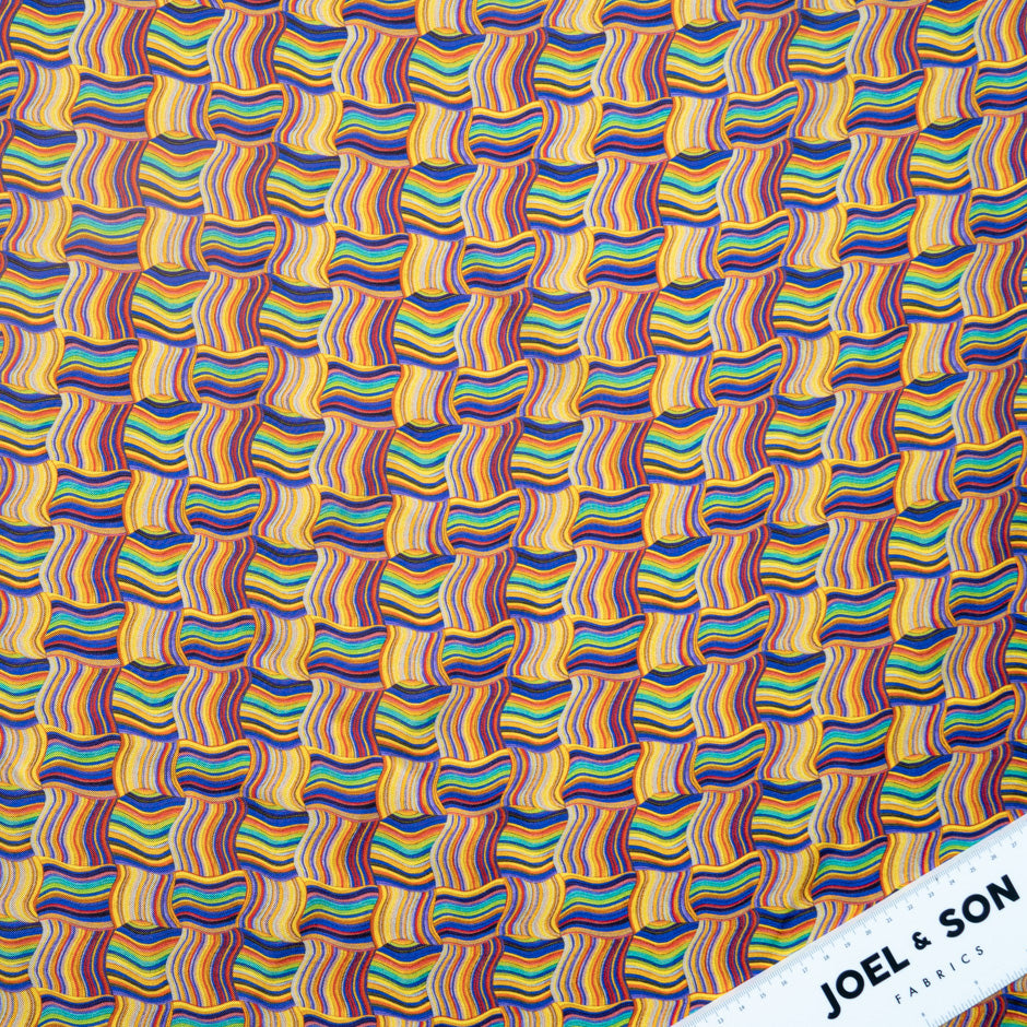 Yellow & Multi 'Woven Stripe' Pure Silk Twill