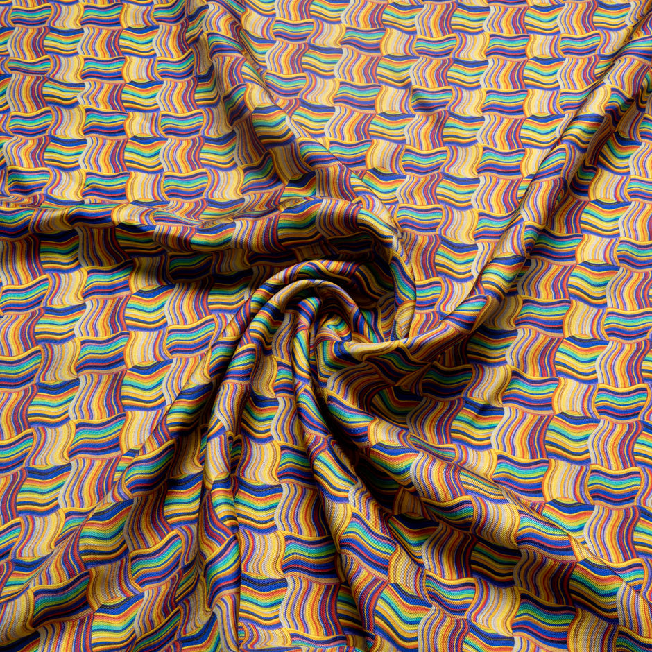 Yellow & Multi 'Woven Stripe' Pure Silk Twill