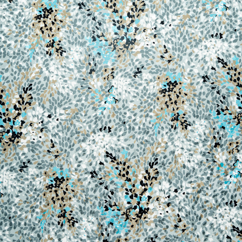 Grey, Beige & Blue Printed Pure Silk Jacquard