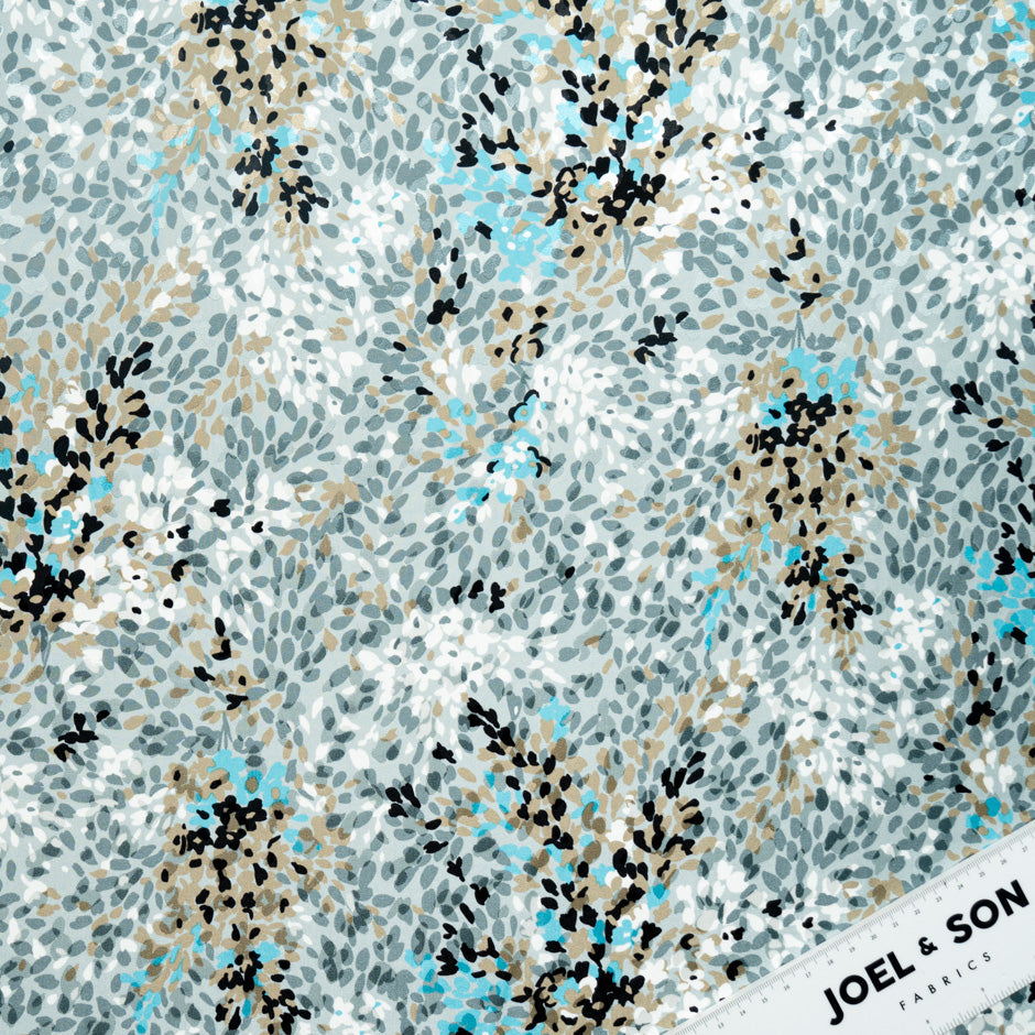 Grey, Beige & Blue Printed Pure Silk Jacquard