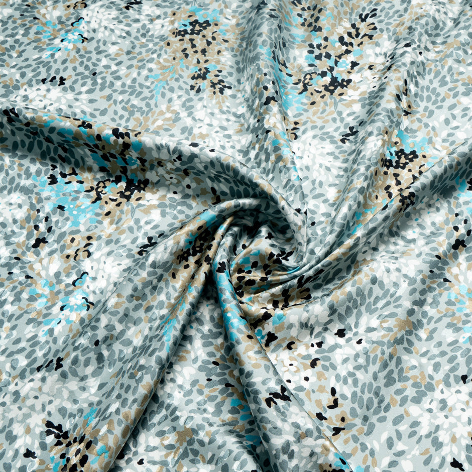 Grey, Beige & Blue Printed Pure Silk Jacquard