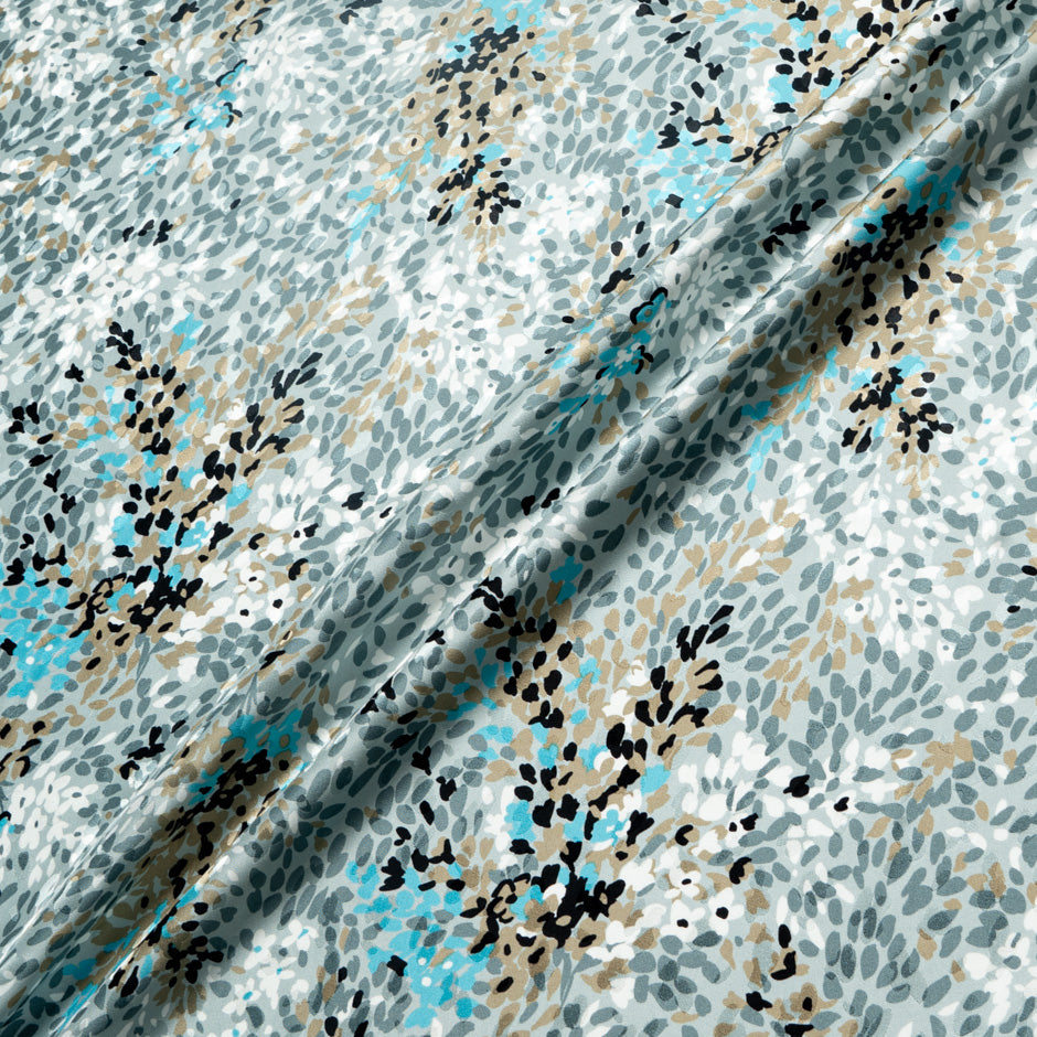 Grey, Beige & Blue Printed Pure Silk Jacquard