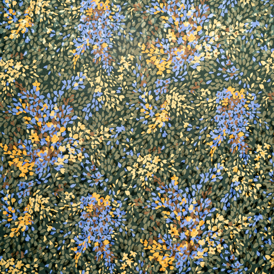Khaki, Yellow & Blue Printed Pure Silk Jacquard