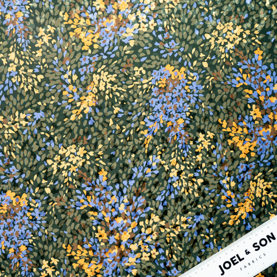 Khaki, Yellow & Blue Printed Pure Silk Jacquard
