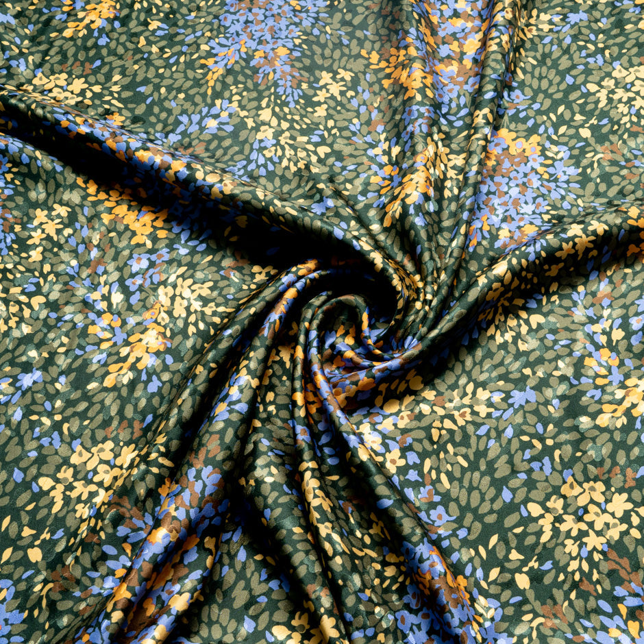 Khaki, Yellow & Blue Printed Pure Silk Jacquard