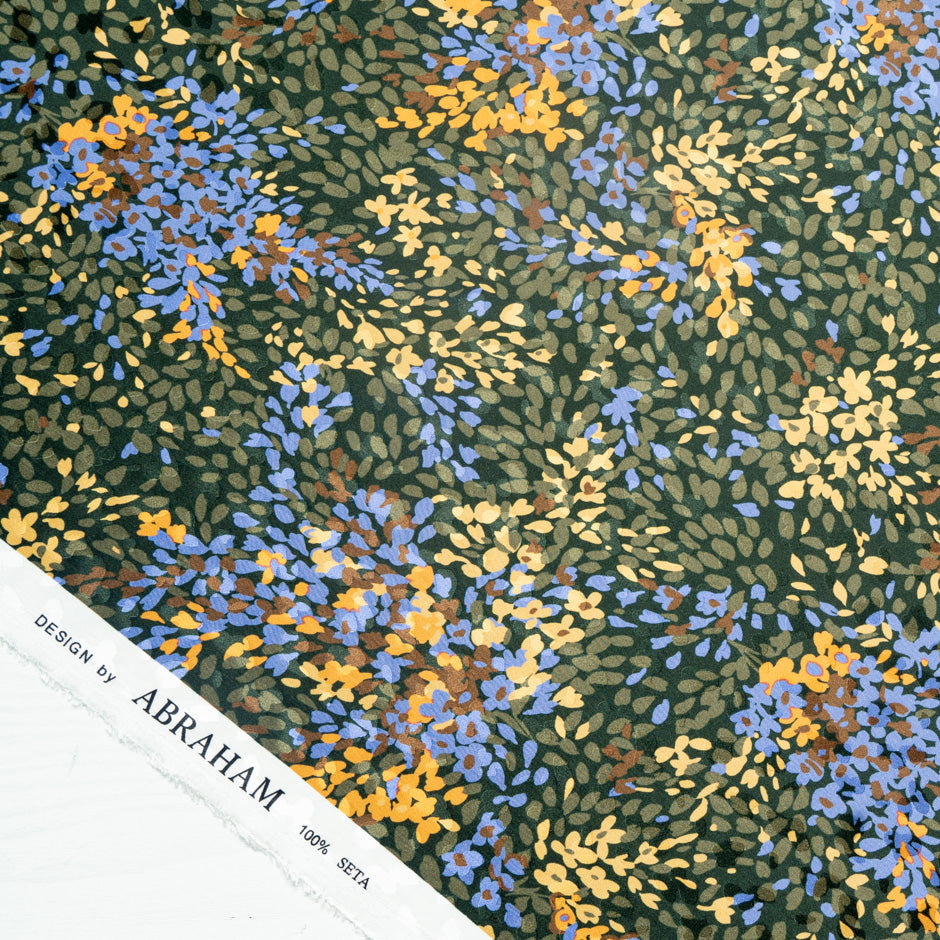 Khaki, Yellow & Blue Printed Pure Silk Jacquard