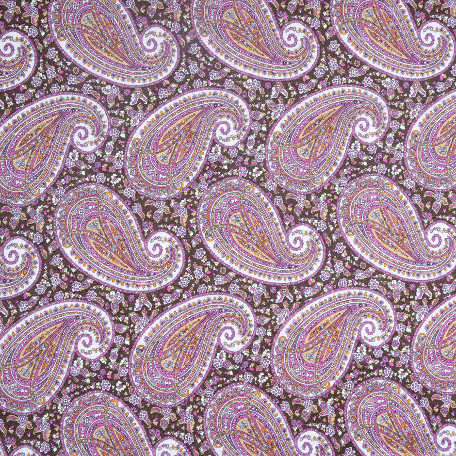 Pink & Brown Paisley Printed Pure Linen