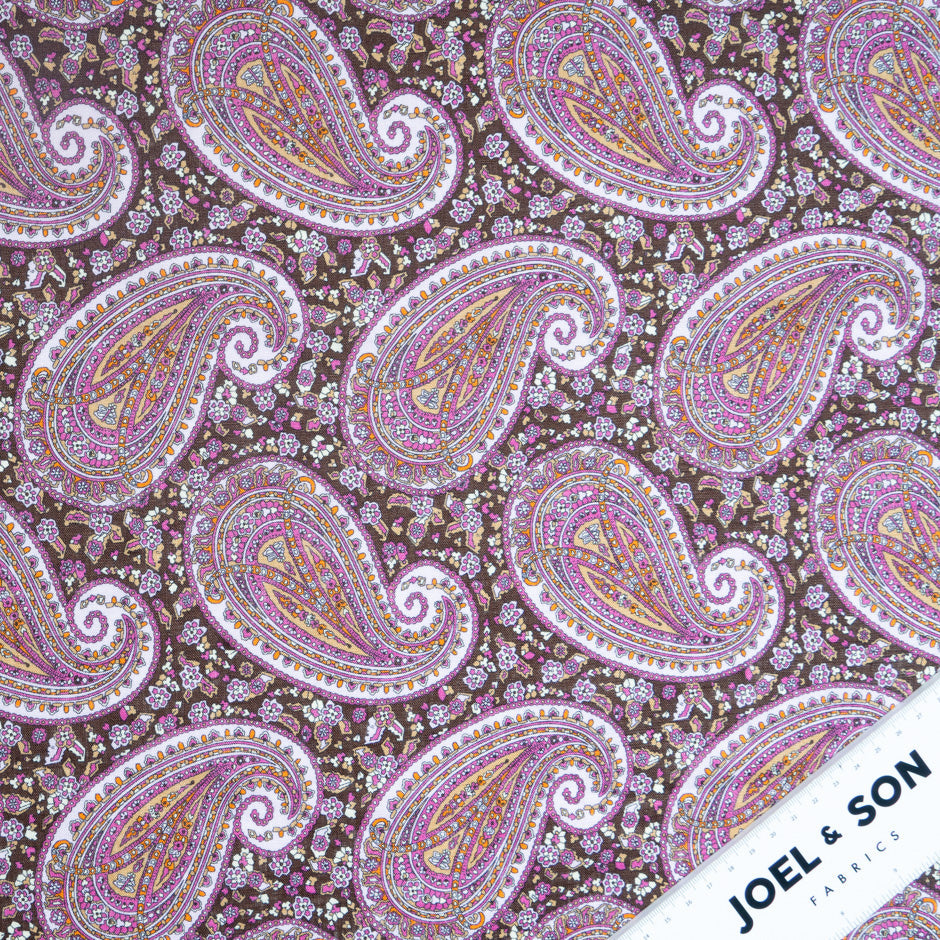 Pink & Brown Paisley Printed Pure Linen