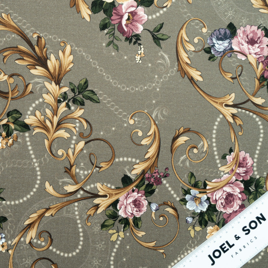 Floral Brown Printed Merino Wool