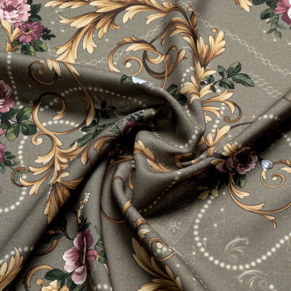 Floral Brown Printed Merino Wool