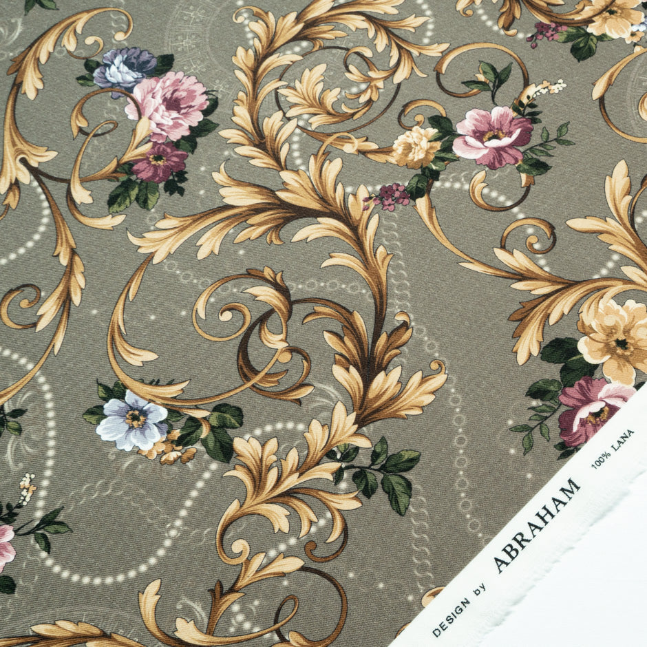 Floral Brown Printed Merino Wool