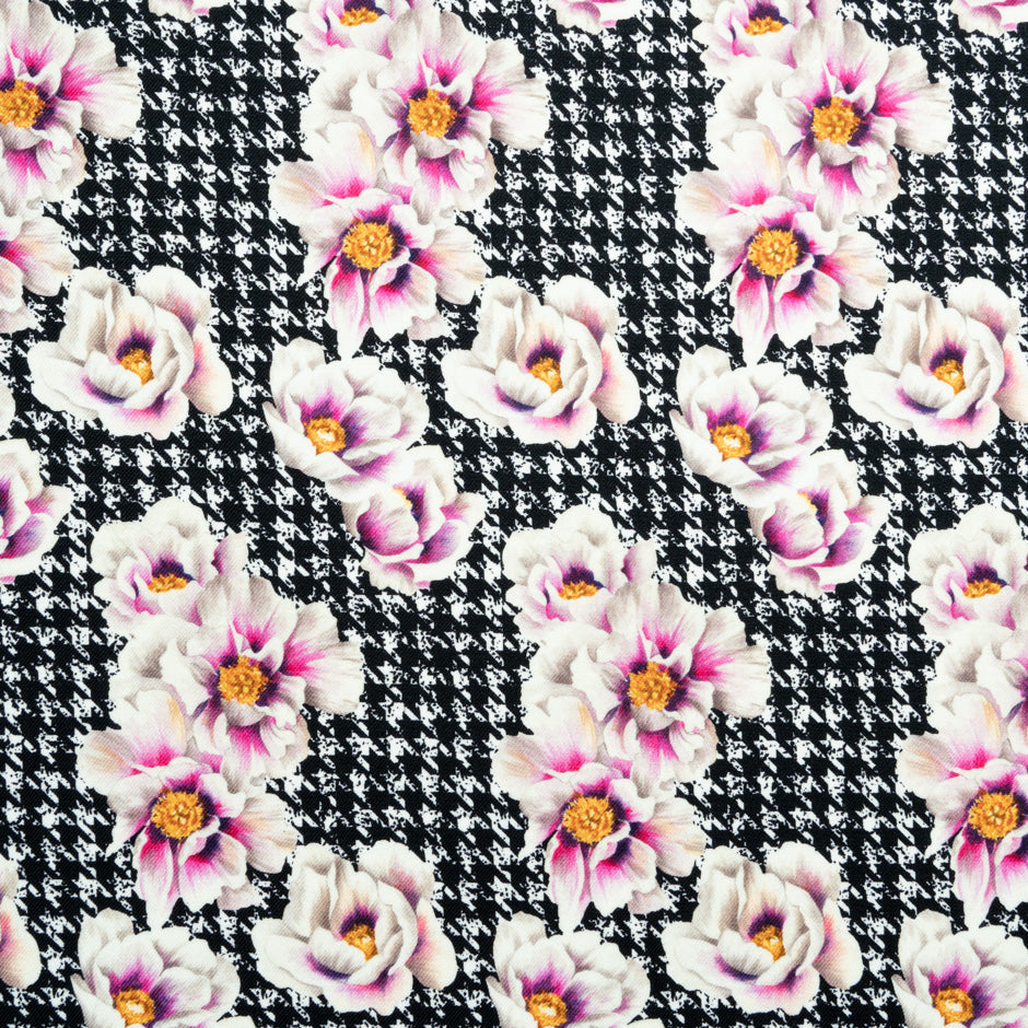 Floral Printed Dogtooth Pure Merino Wool