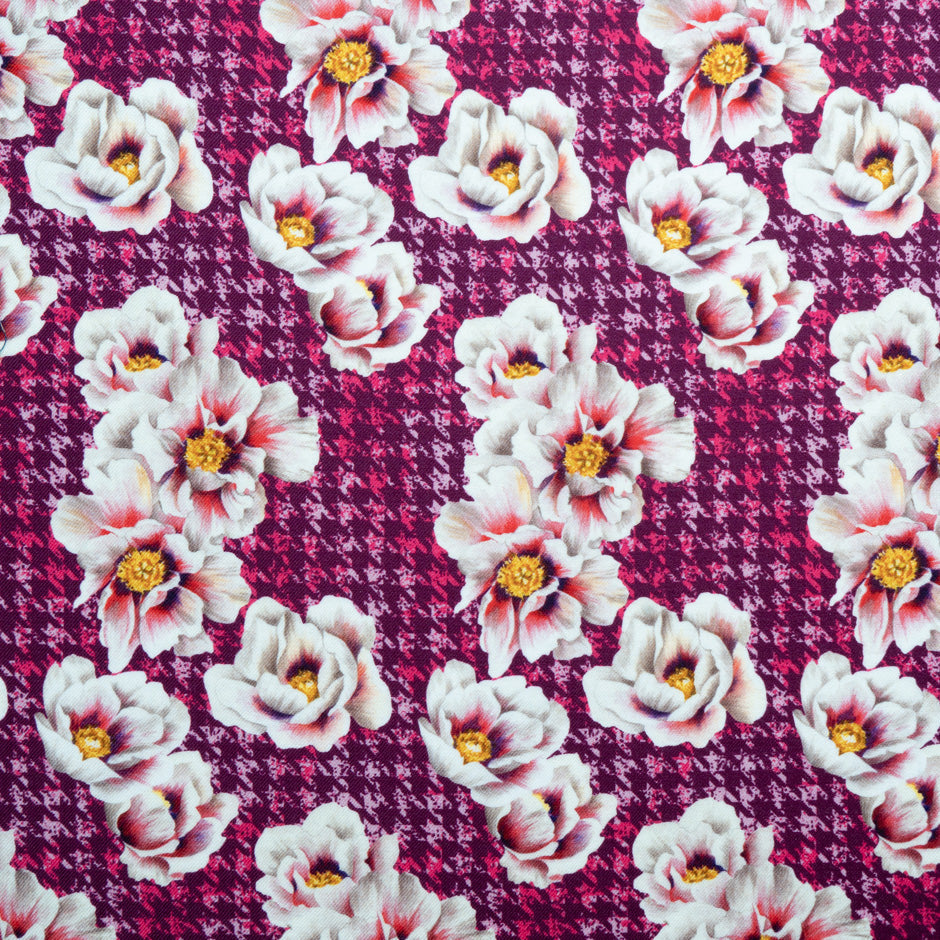 Floral Printed Pink Dogtooth Pure Merino Wool