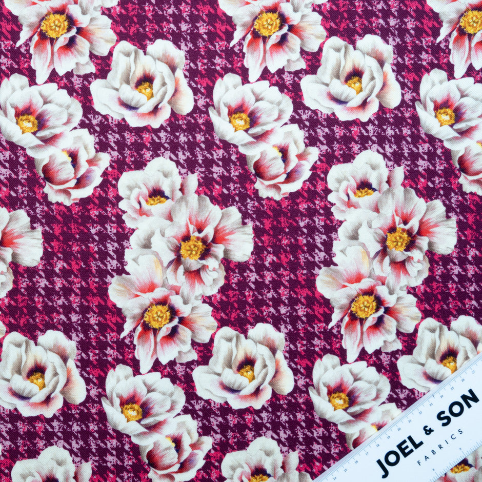 Floral Printed Pink Dogtooth Pure Merino Wool