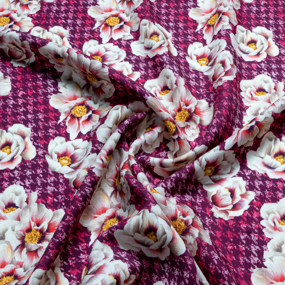 Floral Printed Pink Dogtooth Pure Merino Wool