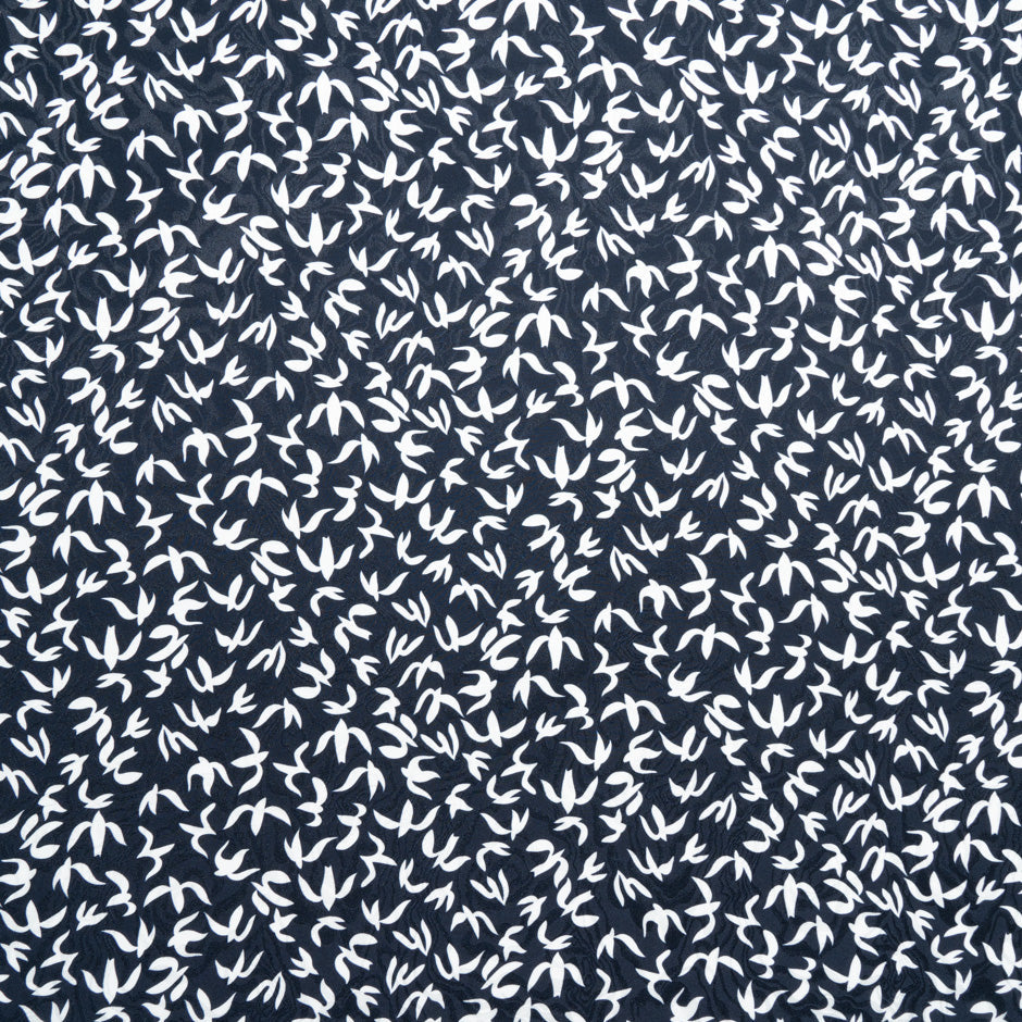 White Abstract 'Bird' Printed Midnight Silk Jacquard