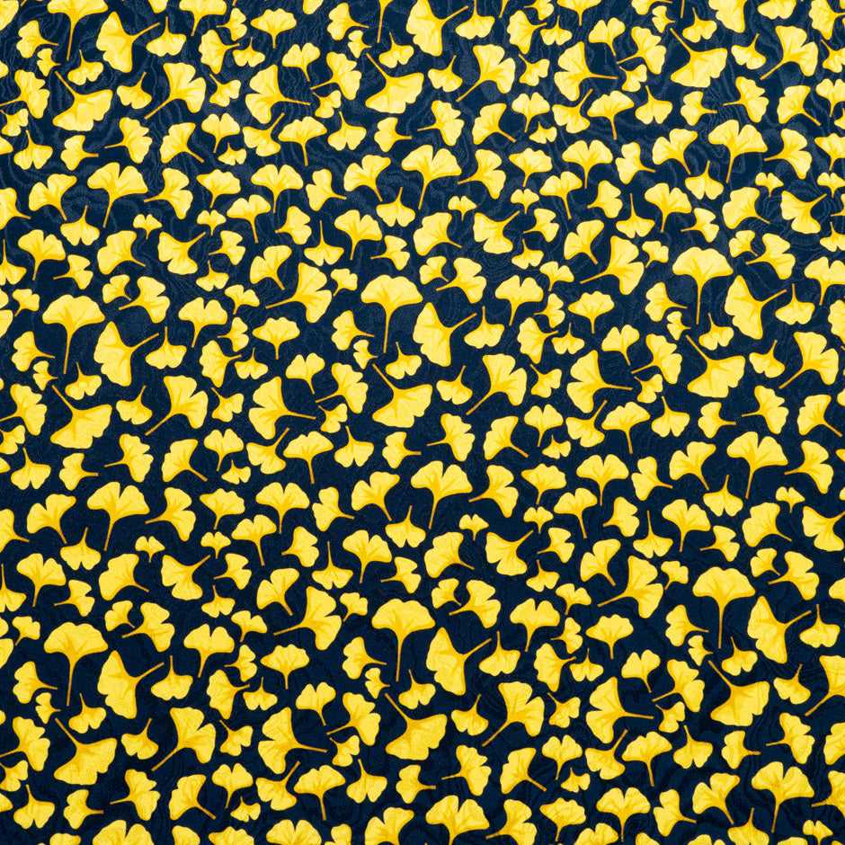 Yellow Ginko Leaf Printed Pure Silk Jacquard