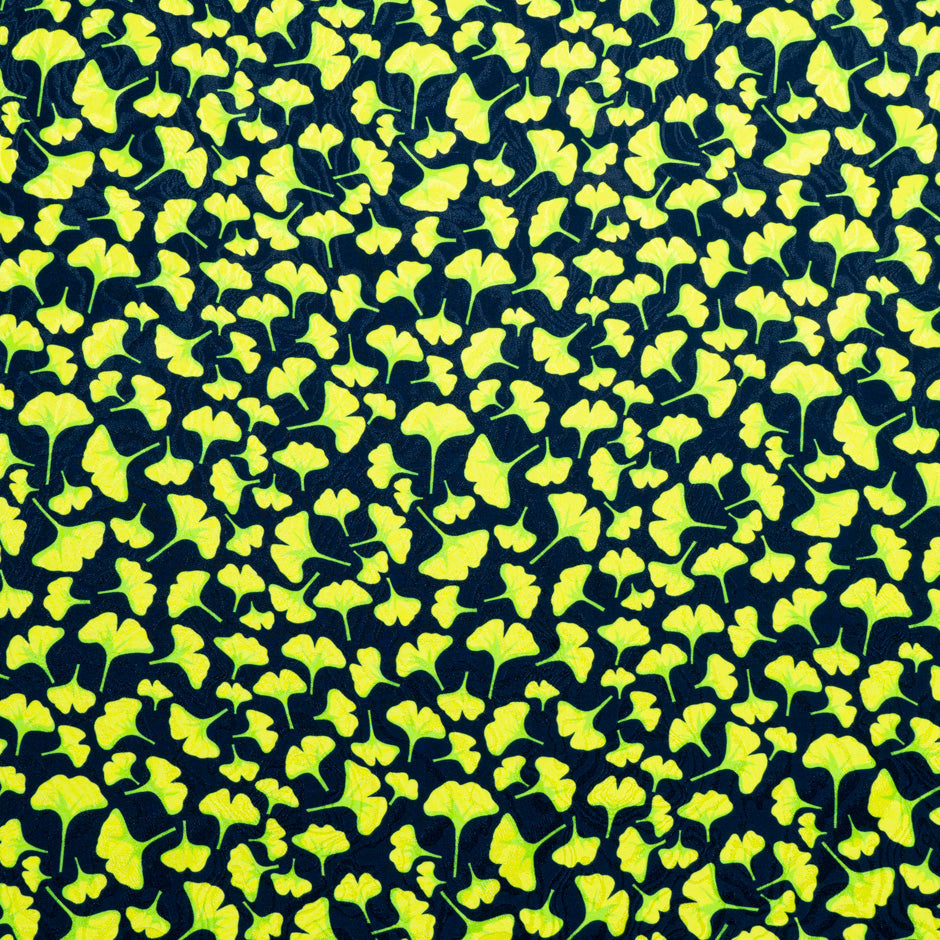 Lime Ginko Leaf Printed Pure Silk Jacquard