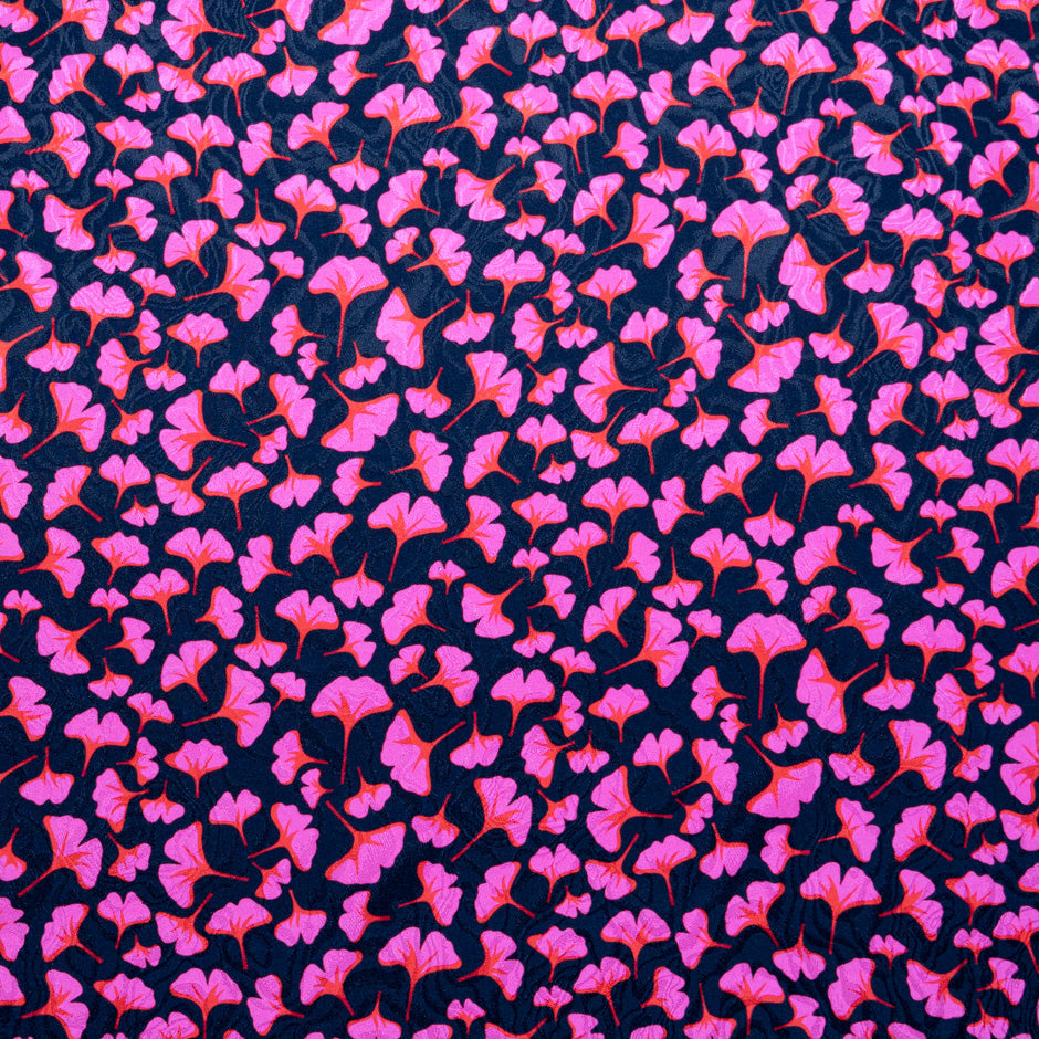 Pink & Red Ginko Leaf Printed Pure Silk Jacquard