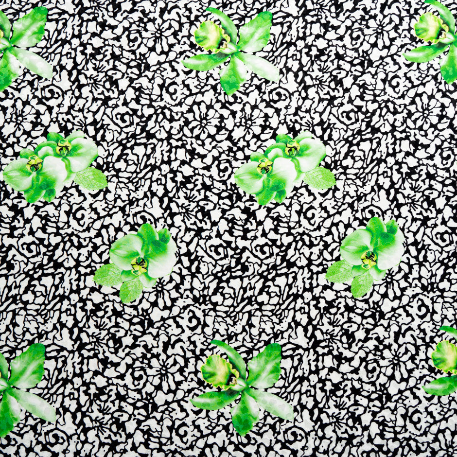 Green Floral Printed Monochrome Silk Jacquard