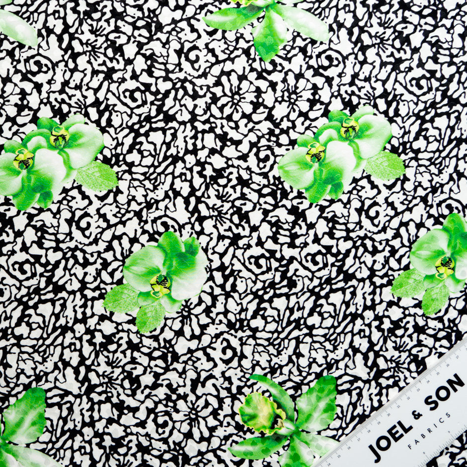 Green Floral Printed Monochrome Silk Jacquard