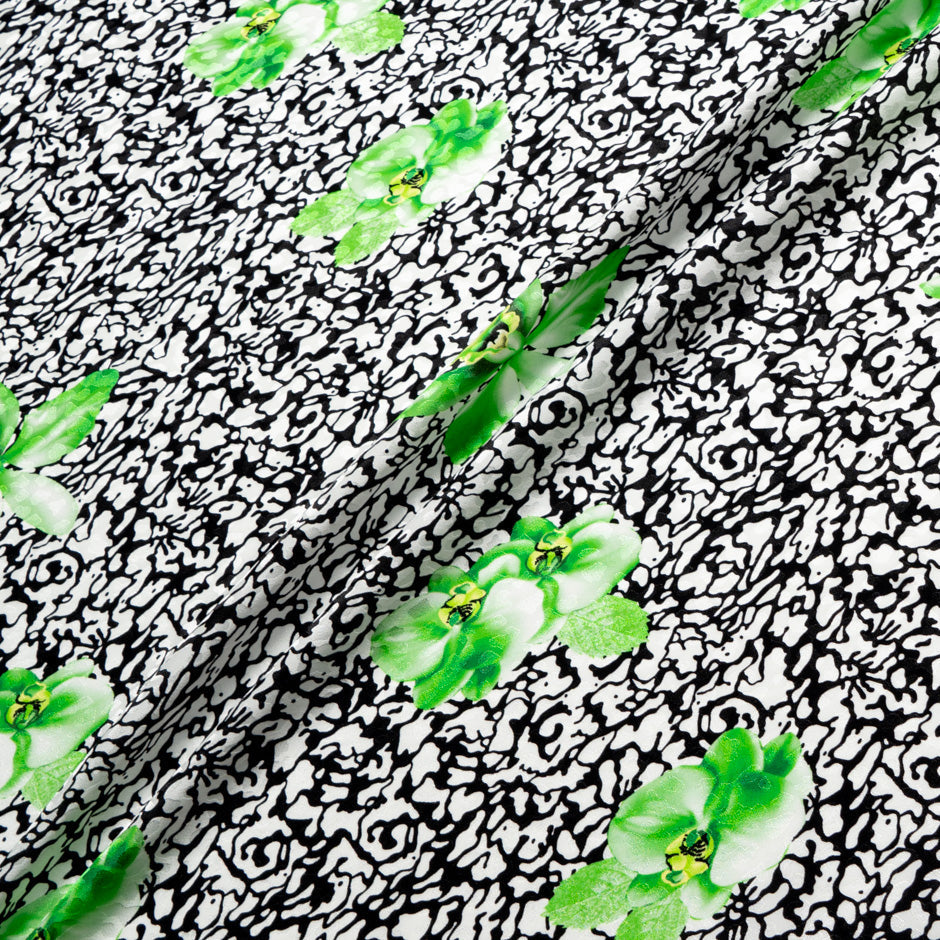 Green Floral Printed Monochrome Silk Jacquard