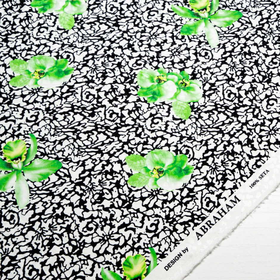 Green Floral Printed Monochrome Silk Jacquard