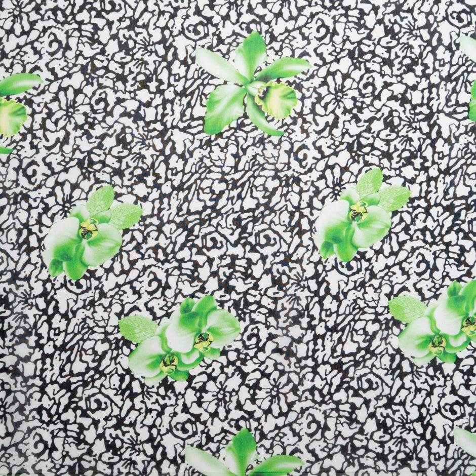 Green Floral Printed Monochrome Silk Georgette