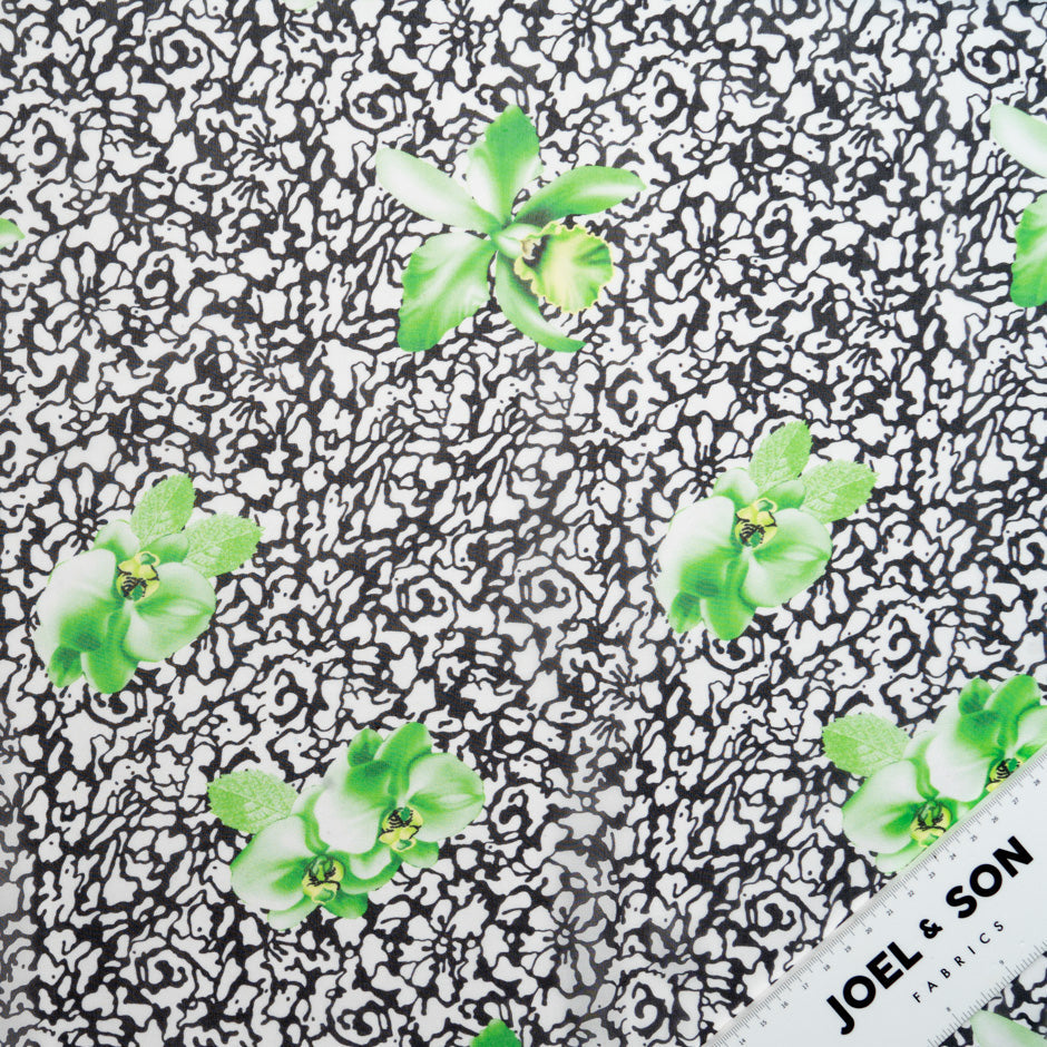 Green Floral Printed Monochrome Silk Georgette