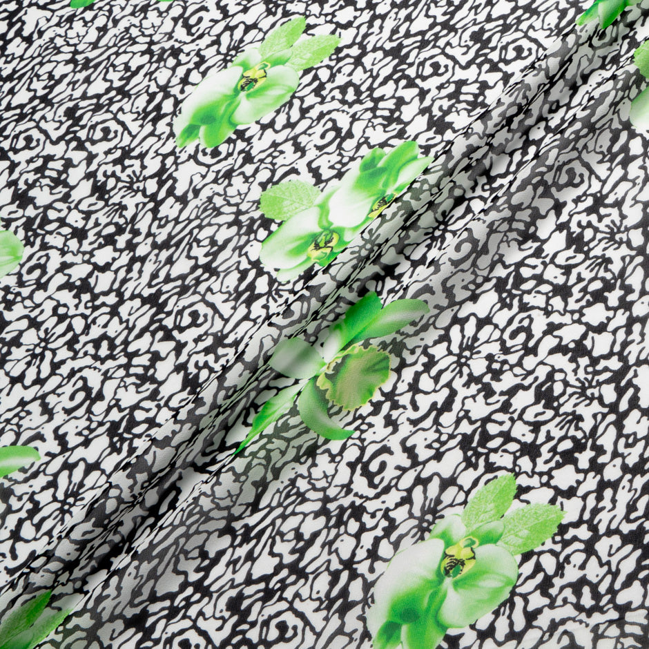 Green Floral Printed Monochrome Silk Georgette
