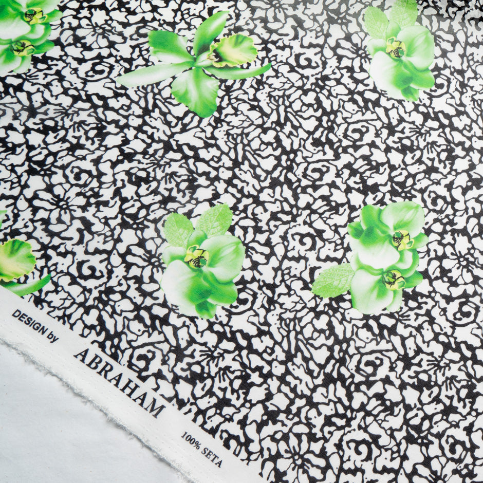 Green Floral Printed Monochrome Silk Georgette