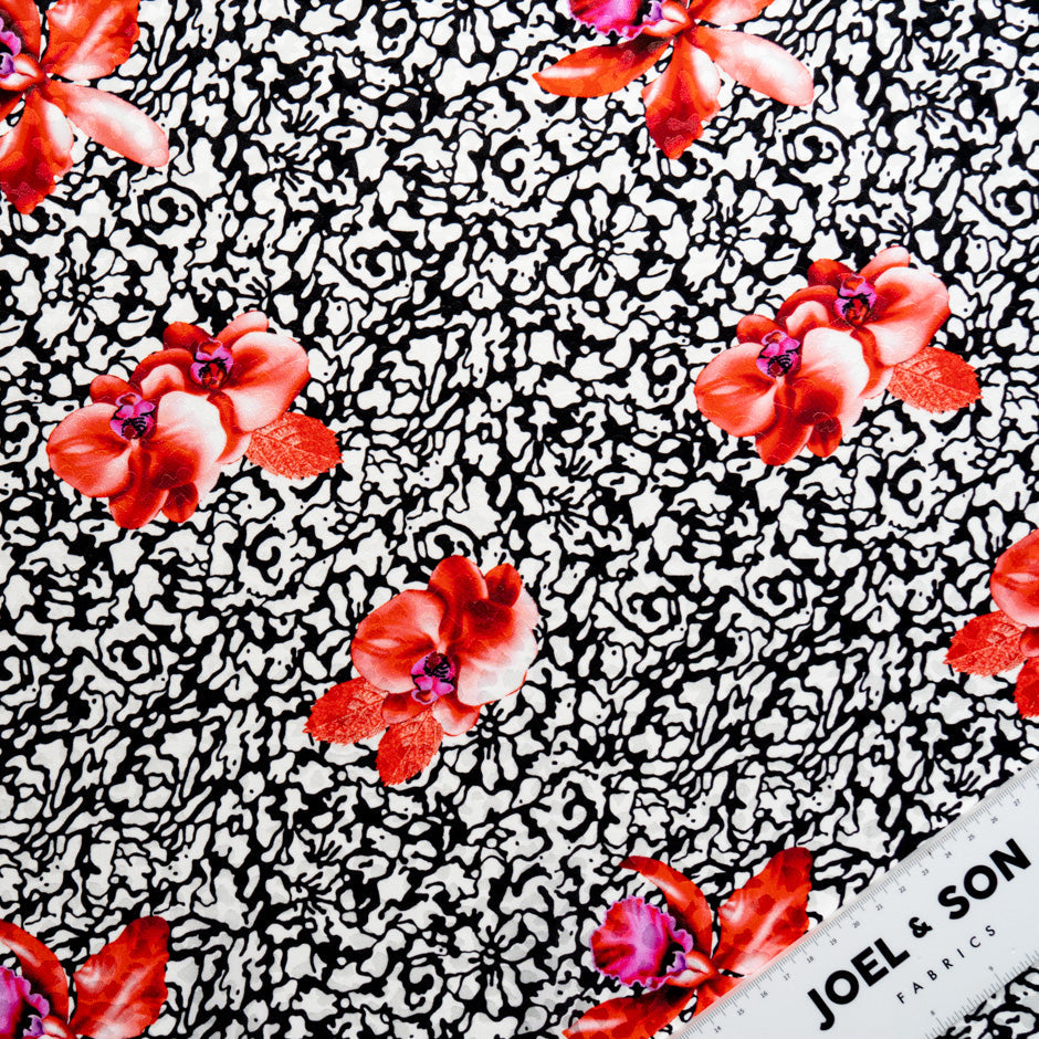 Red Floral Printed Monochrome Silk Jacquard