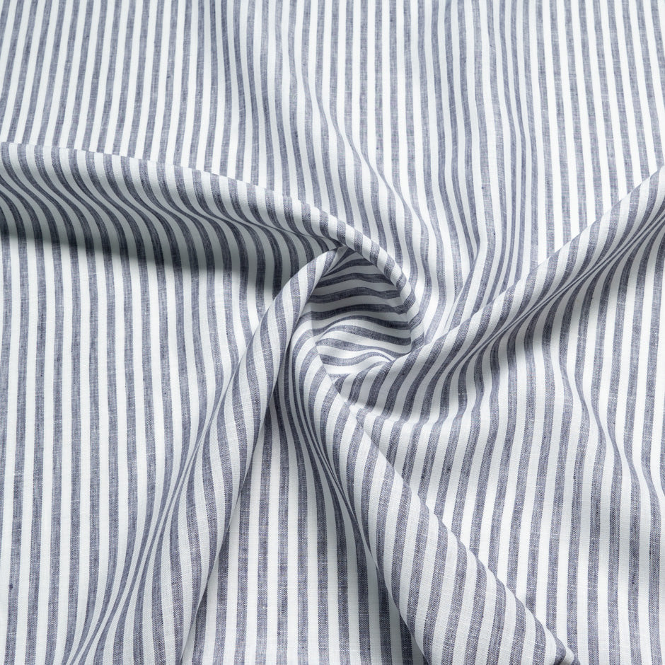 Ink Blue & White Candy Striped Handkerchief Linen