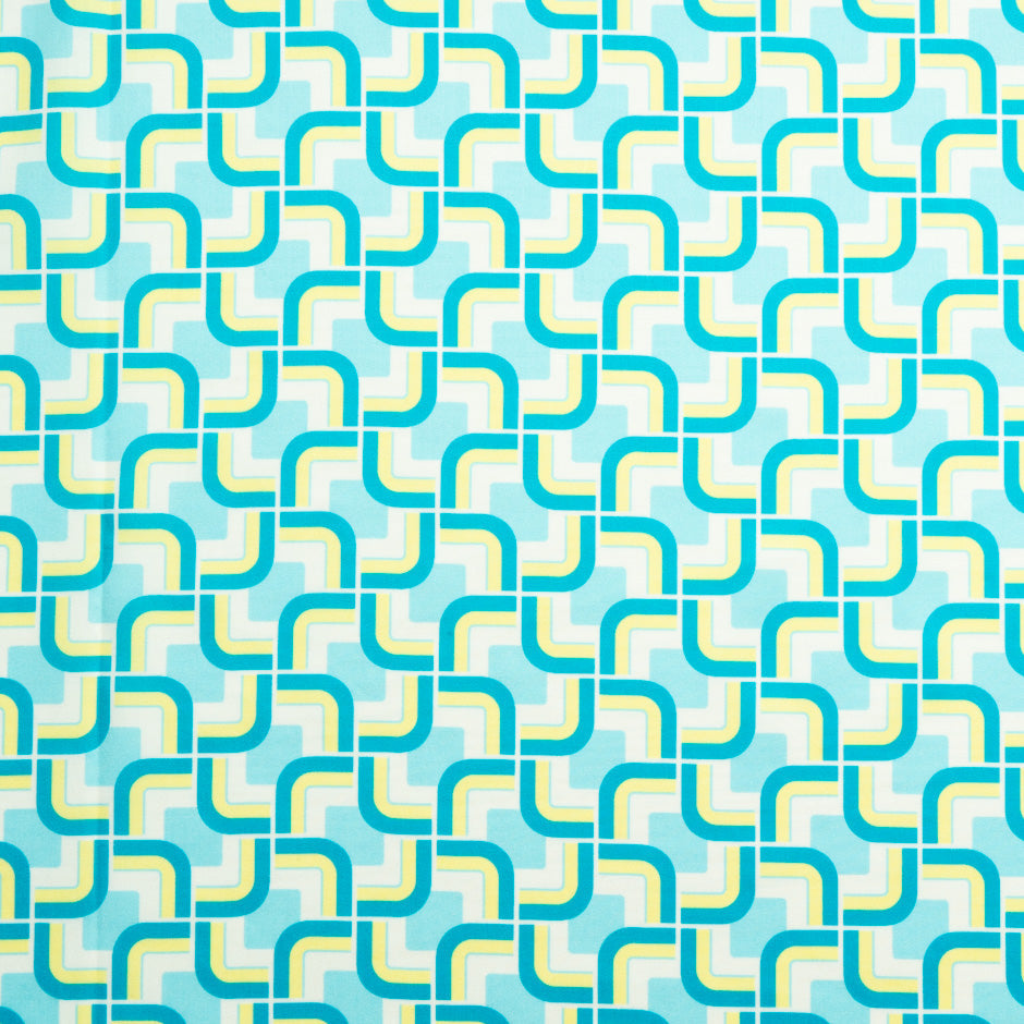 Turquoise & Yellow Geometric Printed Pure Cotton